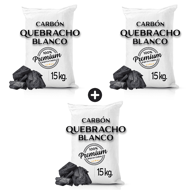 3 Sacos de Carbón Quebracho Blanco Premium de 45 Kg. aprox.  