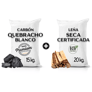 Leña Eucaliptus 20 kg. + Carbón Quebracho Blanco Premium 15 kg.