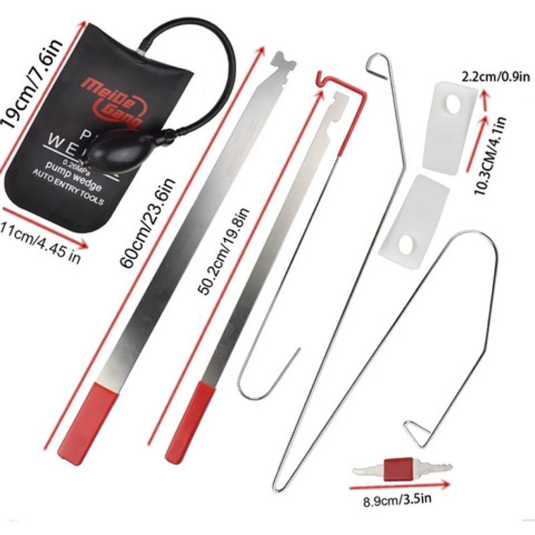 Kit Abre Auto Profesional Bomba Cuña Ganchos Y Herramientas 2