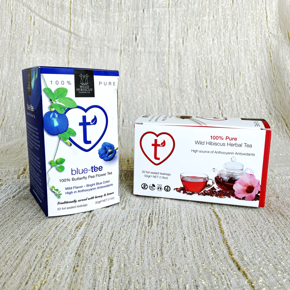 Pack Té Herbal  1 caja de Flor de Guisante de Mariposa (Blue Butterfly Pea Flower) y una caja de Té de Flor de Hibiscus (Flor de Jamaica) - Wild Hibiscus