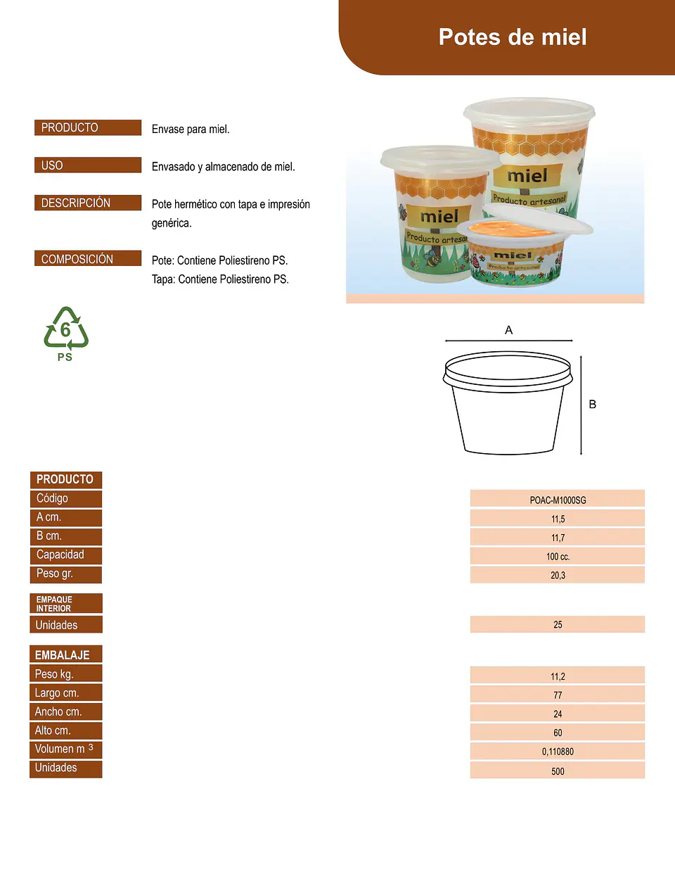 POTE MIEL PLAST C/TAPA 1 S.G. => 10 Unidad/es 4