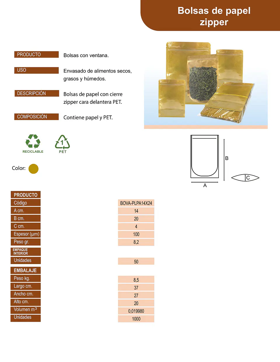 BOLSA ZIPPER PLASTICO & PAPEL 14X20+4 => 10 4