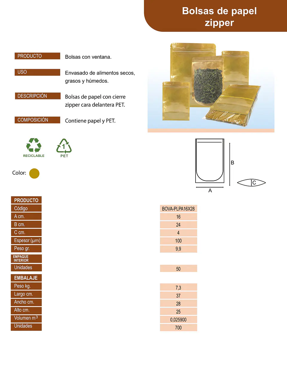 BOLSA ZIPPER PLASTICO & PAPEL 16X24+4 => 10 4