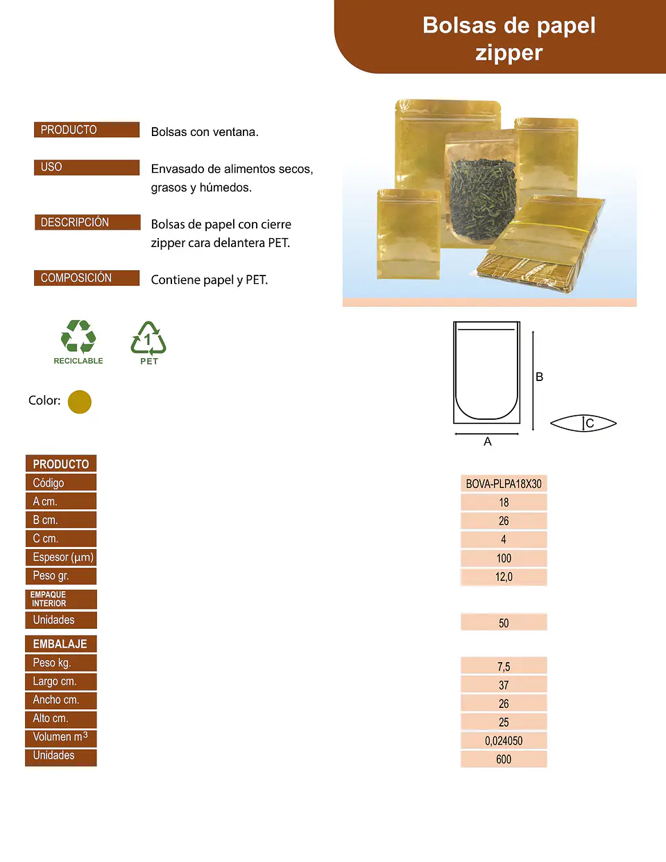 BOLSA ZIPPER PLASTICO & PAPEL 18X26+4 => 10 4