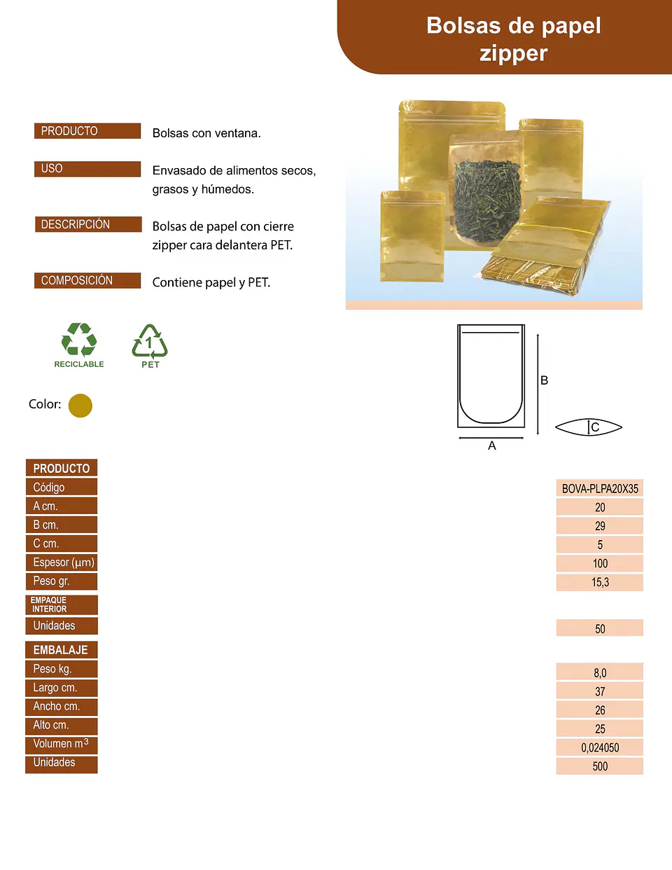 BOLSA ZIPPER PLASTICO & PAPEL 20X29+5 => 10 4