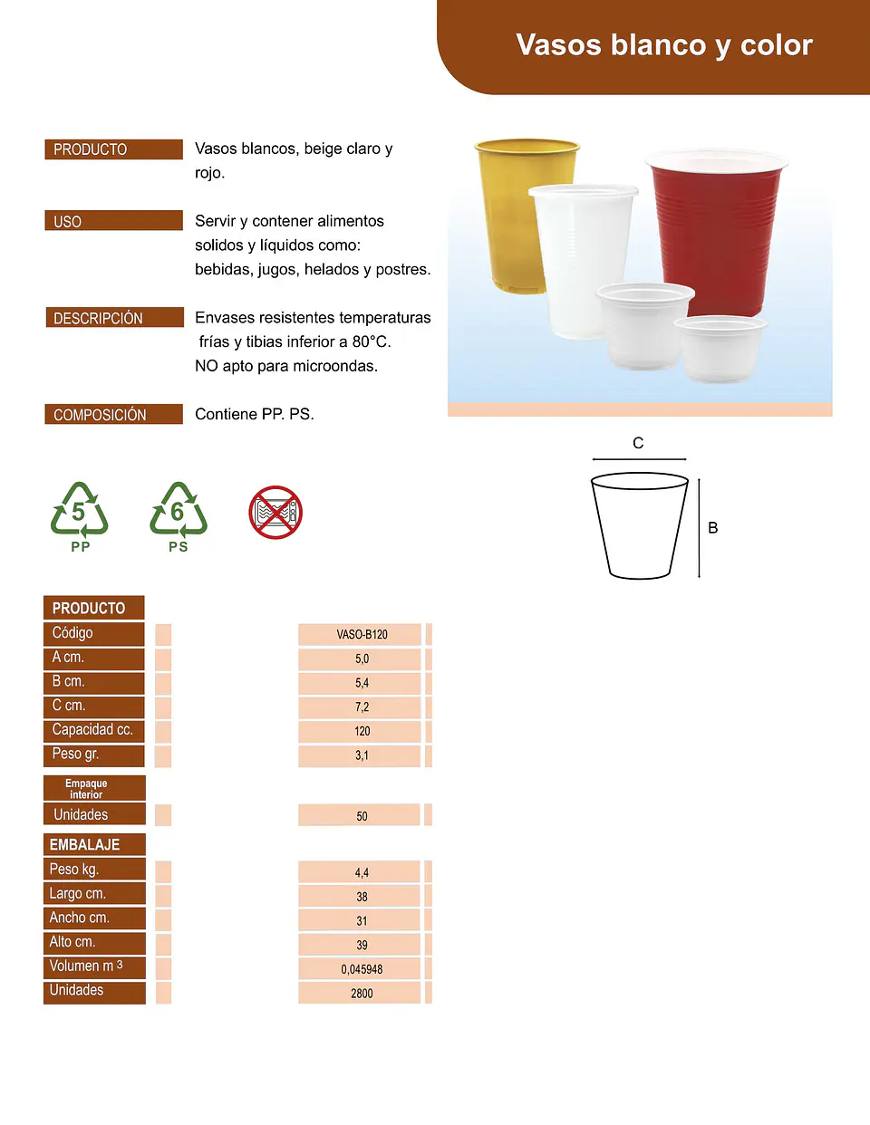 VASO BLANCO 120 CC => 50 Unidad/es 3