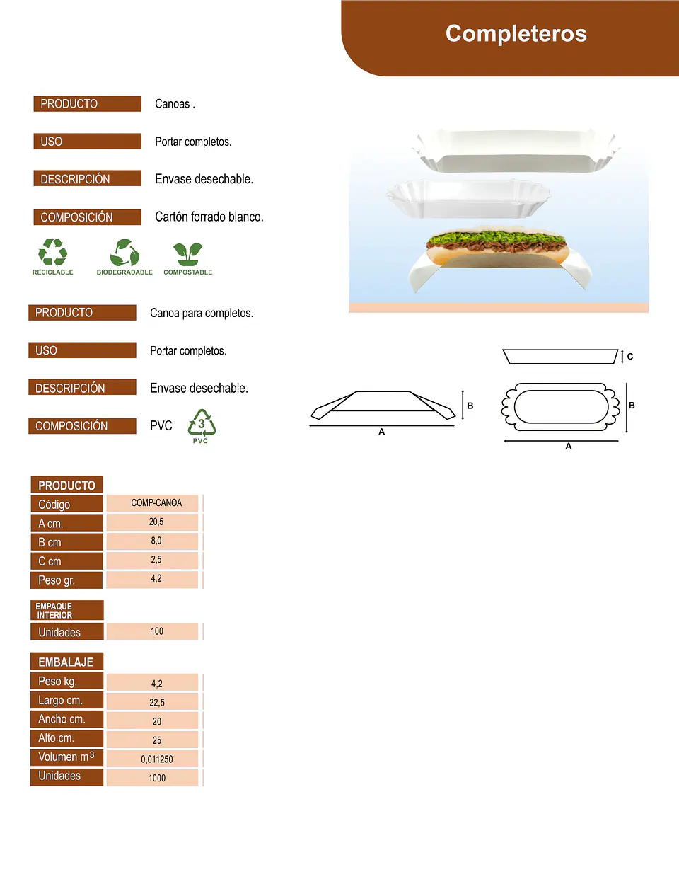 COMPLETERO CANOA CARTON => 100 Unidad/es 4
