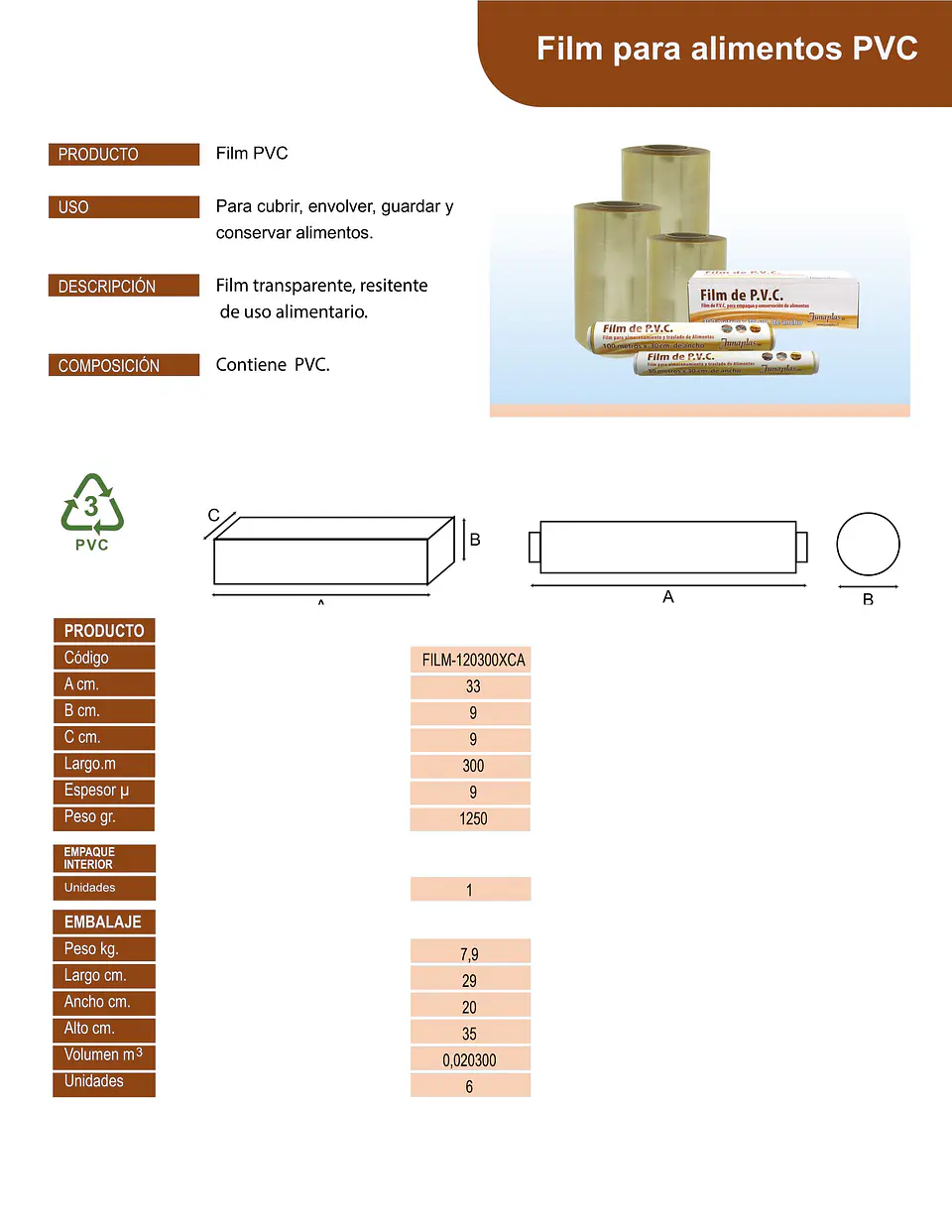 FILM P.V.C. ALIMENTO 30X300 => 1 Unidad/es 3