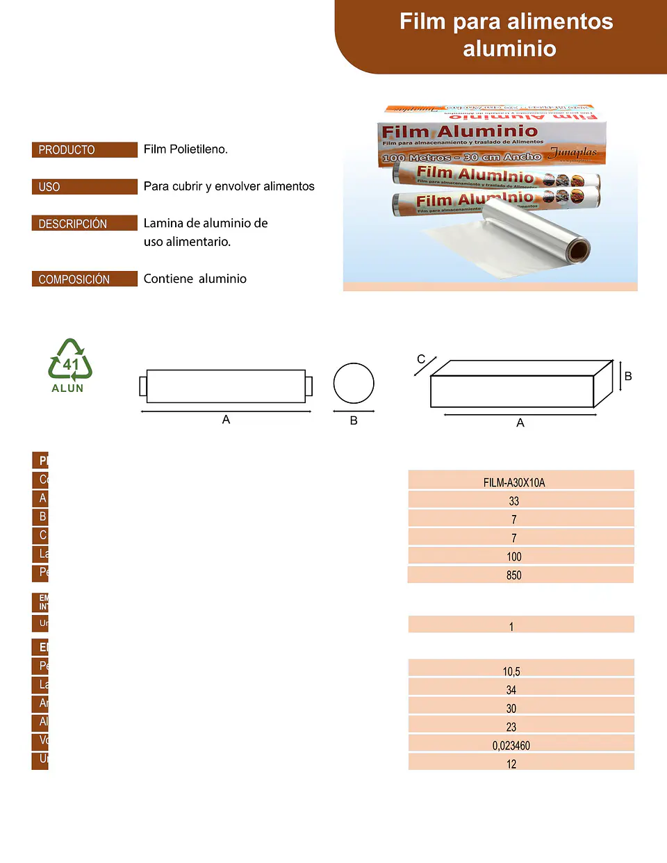 FILM ALUMINIO 30X100 CON CAJA => 1 Unidad/es 3