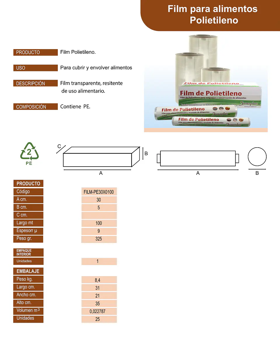 FILM P.E. ALIMENTO 30X100 => 1 Unidad/es 3