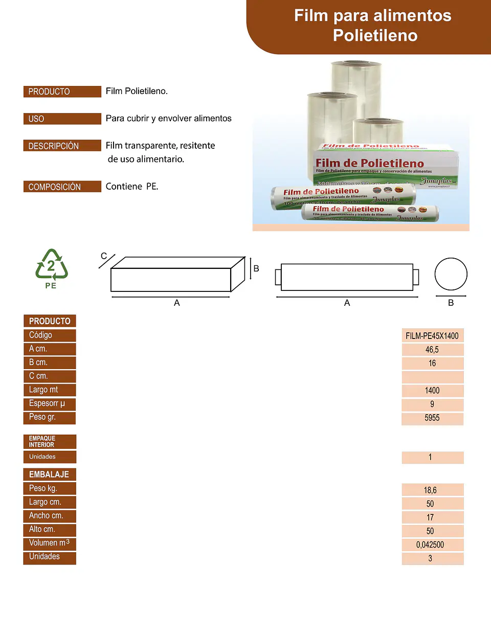 FILM P.E. ALIMENTO 45X1400 => 1 Unidad/es 3