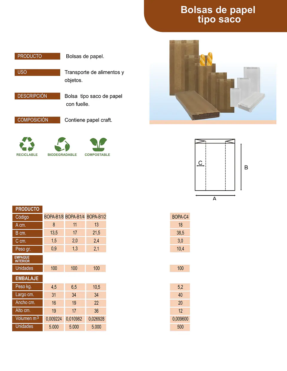BOLSA DE PAPEL CAFE 4 KILO => 100 Unidad/es 3