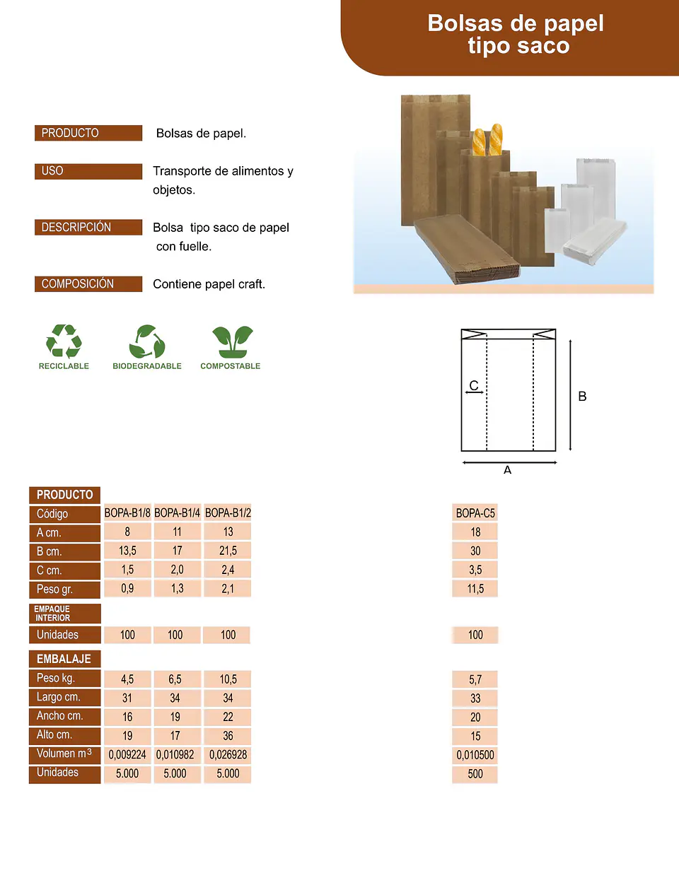 BOLSA DE PAPEL CAFE 5 KILO => 100 Unidad/es 3