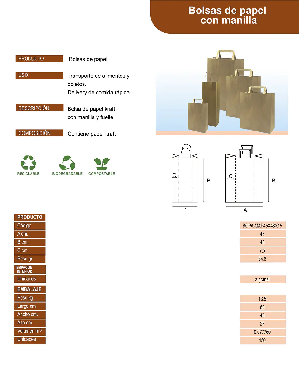 BOLSA MANILLLA PAPEL 45X48X15 => 1 Unidad/es 3