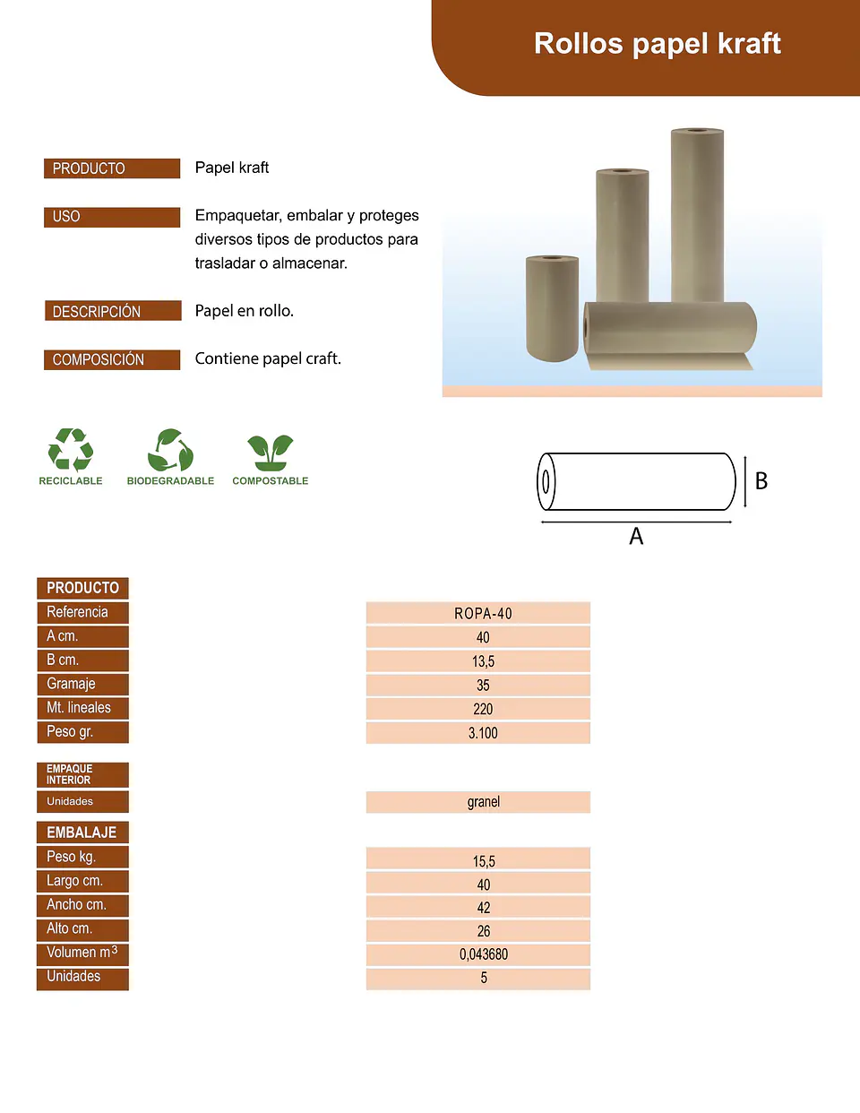 ROLLO DE PAPEL DE 40 CM. => 1 Unidad/es 3