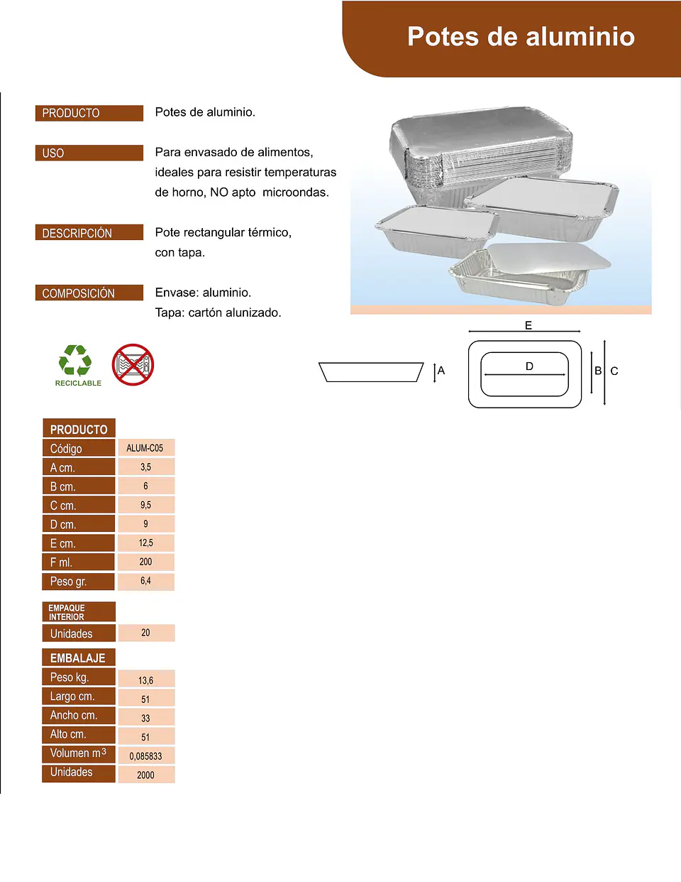 POTE ALUMINIO C5 C/TAPA => 20 Unidad/es 3