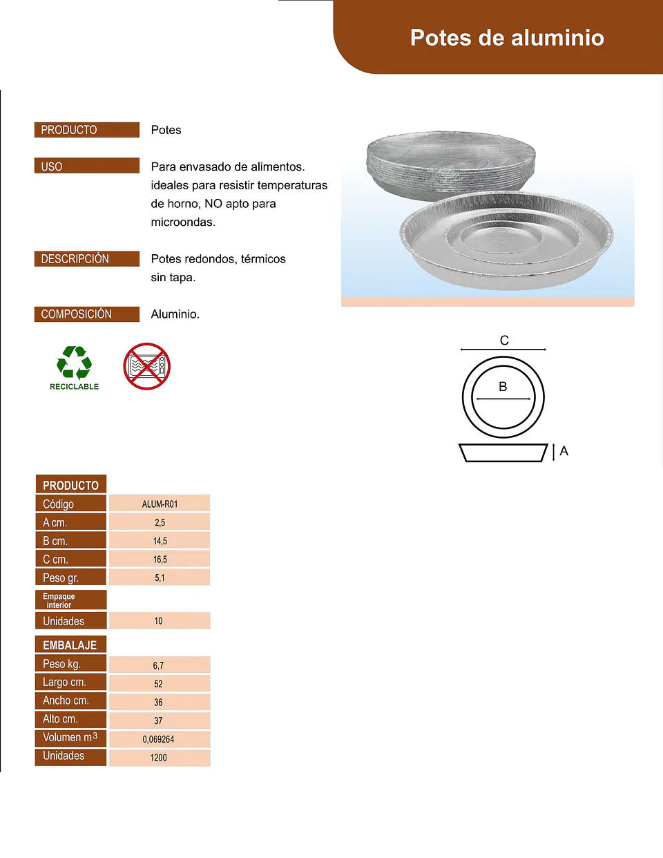 POTE ALUMINIO R-1 => 10 Unidad/es 3