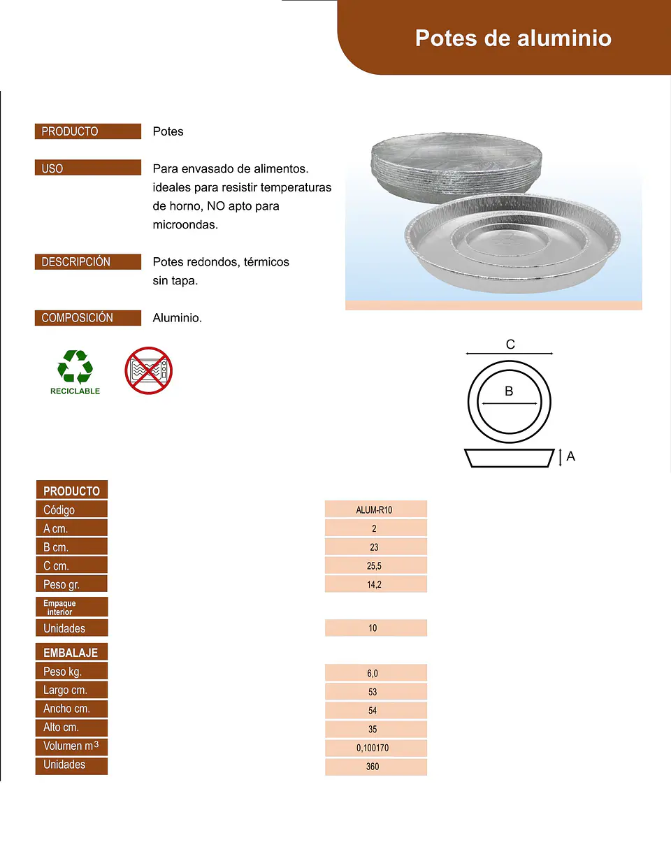 POTE ALUMINIO R-10 => 10 Unidad/es 3