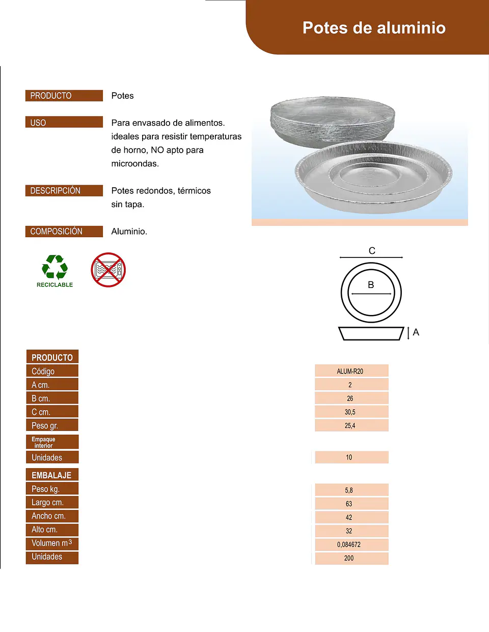 POTE ALUMINIO R-20 => 10 Unidad/es 3