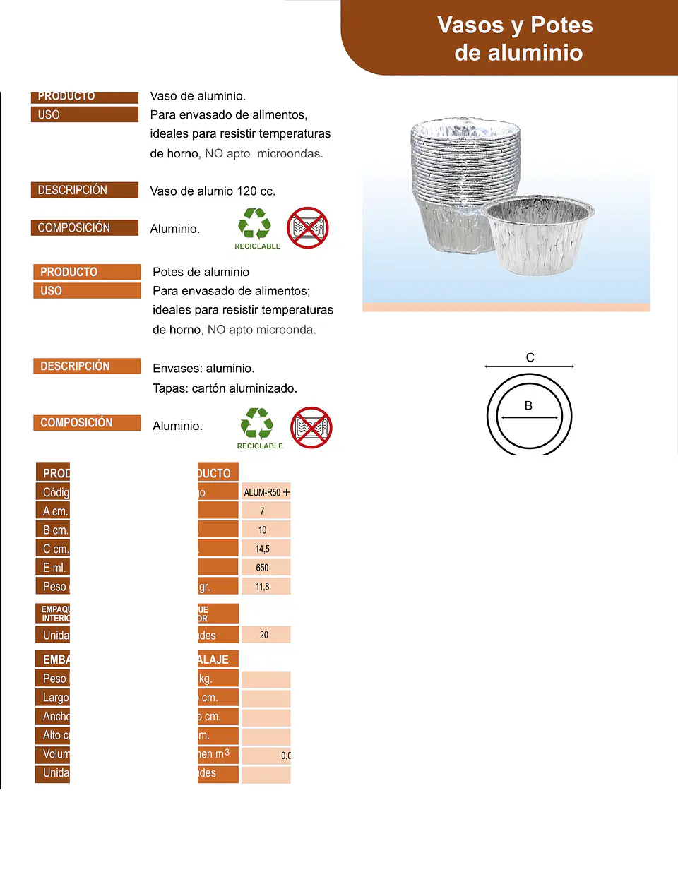 POTE ALUMINIO R-50 SIN TAPA => 20 Unidad/es 3
