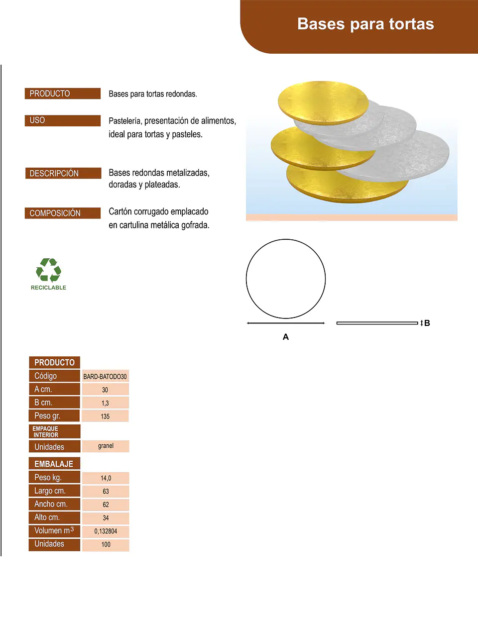 BASE TORTA REDONDA DORADO 30 (1) => 1 Unidad/es 3