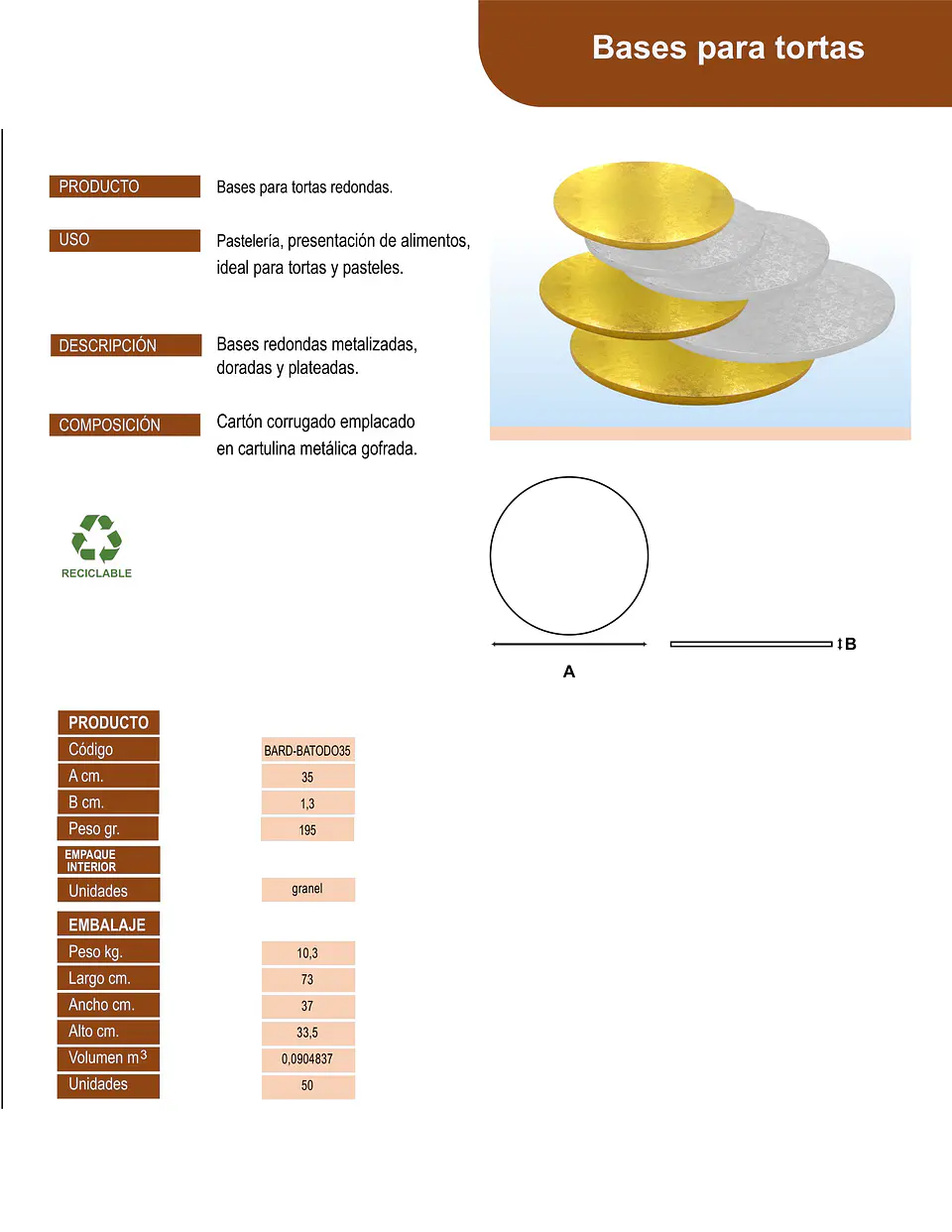 BASE TORTA REDONDA DORADO 35 (1) => 1 Unidad/es 3