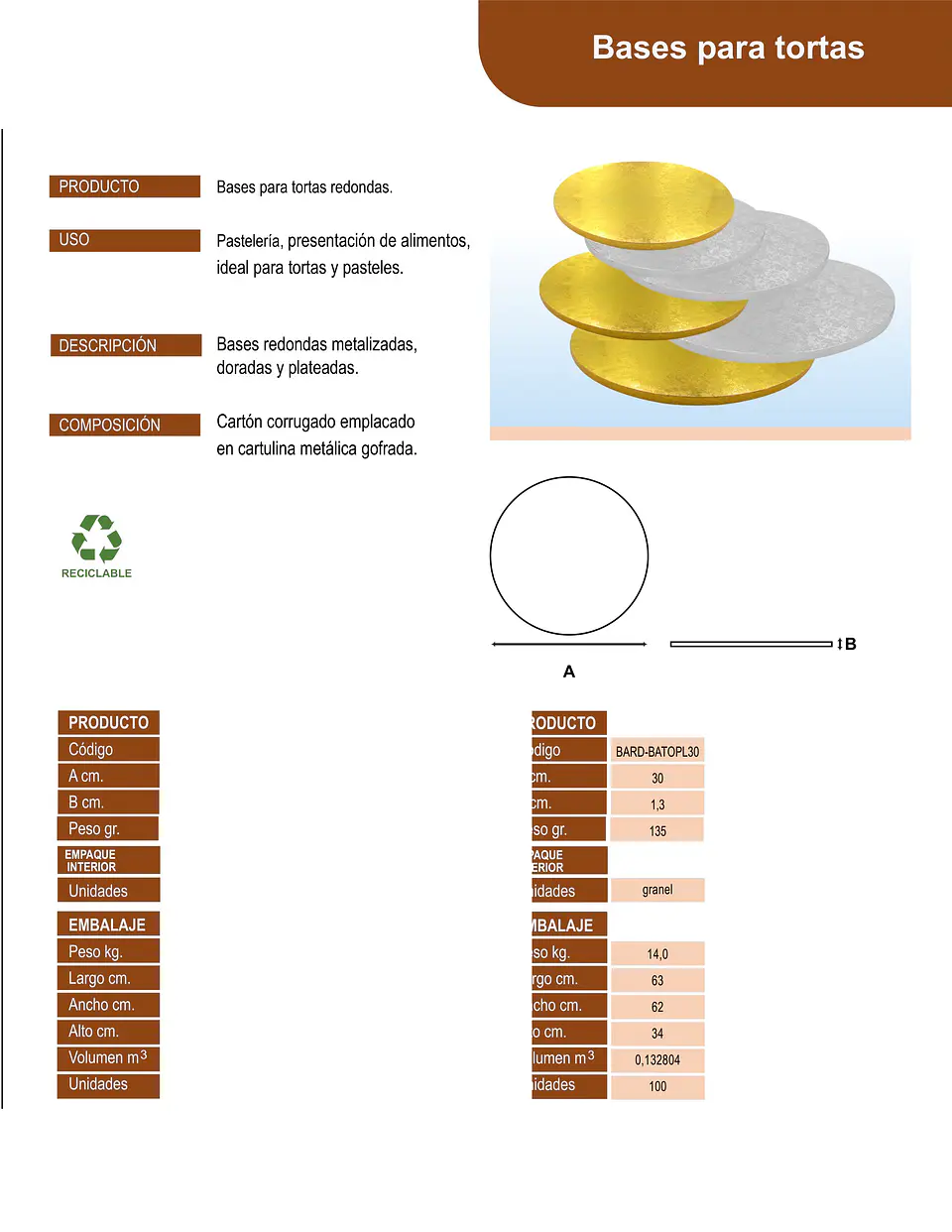 BASE TORTA REDONDA PLATEADA 30 (1) => 1 Unidad/es 3