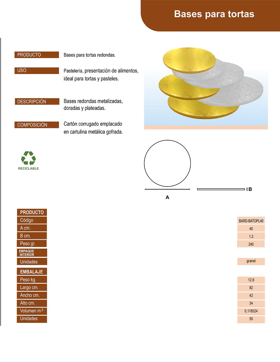 BASE TORTA REDONDA PLATEADO 40 (1) => 1 Unidad/es 3
