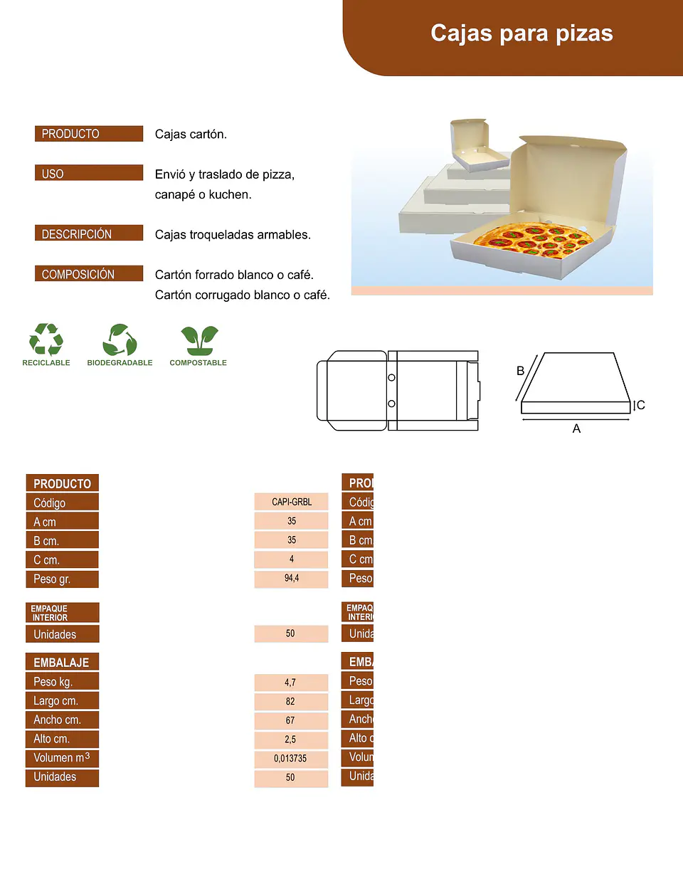 CAJA PIZZA GRANDE BLANCA 35 => 10 Unidad/es 4