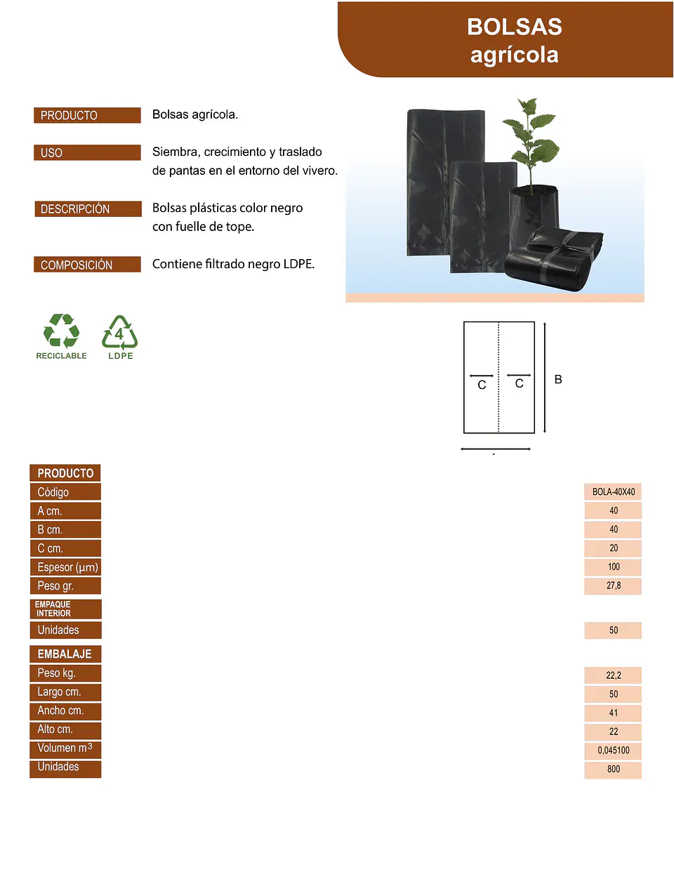 BOLSA 40X40X0.010 F/TOPE NEGRA => 50 Unidad/es 4