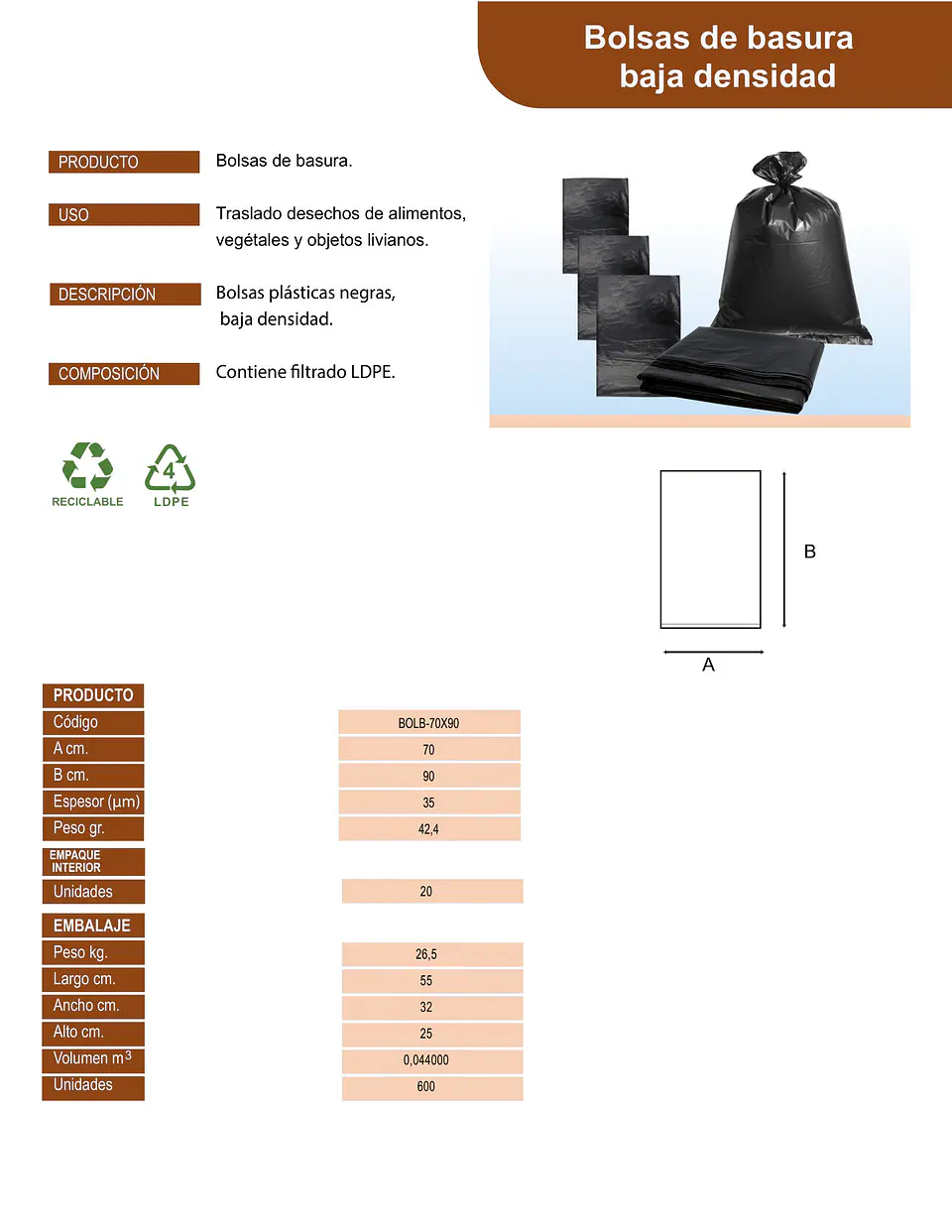 BOLSA 70X90X0.0035 P.E. NEGRO => 20 Unidad/es 4