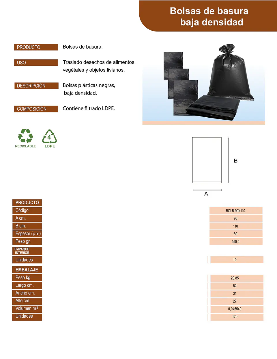 BOLSA 90X110X0.008 P.E. NEGRO => 10 Unidad/es 4