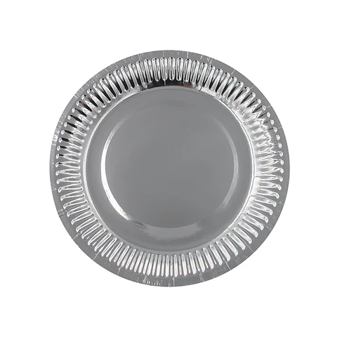 PLATO METALIZADO PLATEADO 18CM 10 UN. => 1 paq. 10 Unidad/es