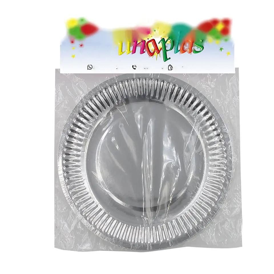 PLATO METALIZADO PLATEADO 18CM 10 UN. => 1 paq. 10 Unidad/es 2