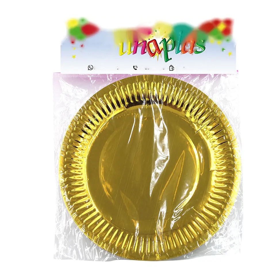 PLATO METALIZADO DORADO 18CM 10 UN. => 1 paq. 10 Unidad/es 2
