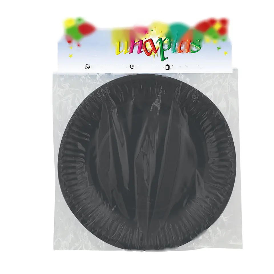 PLATO CARTON LISO NEGRO (10) => 1 paq. 10 Unidad/es 2
