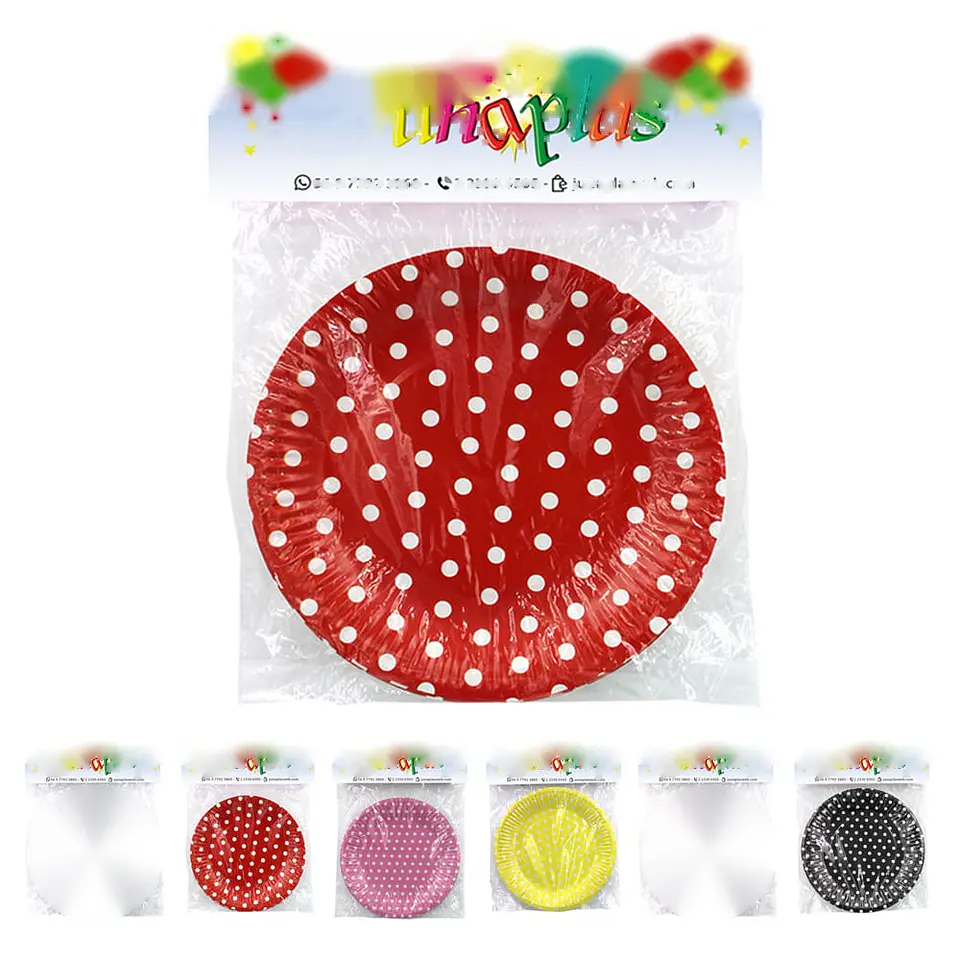 PLATOS POLKA REDONDO 10 UN SURTIDO (ROJO/NEGRO/AMA) => 1 paq. 10 Unidad/es 2