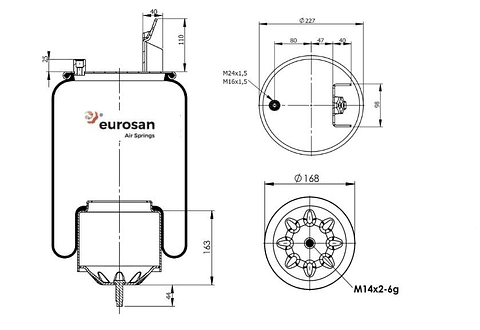 PULMON SUSPENSION VOLVO DELGADO/TRASERO FM11-2-3-F (376416-C EUROSAN) 