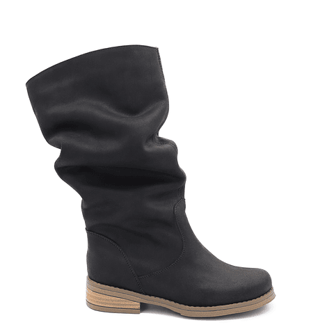 Bota Arrugada Negro Cuero