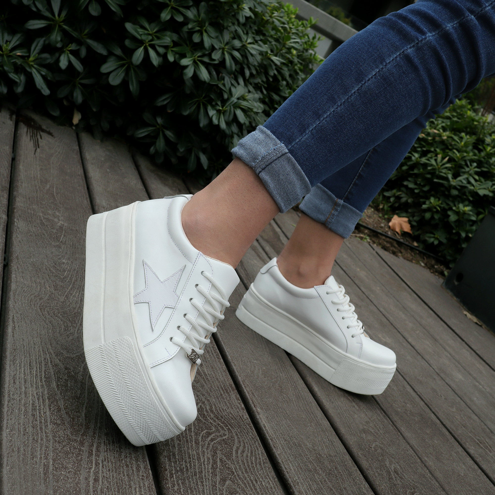 Zapatilla Cuero Plataforma Blanca Mujer 67312