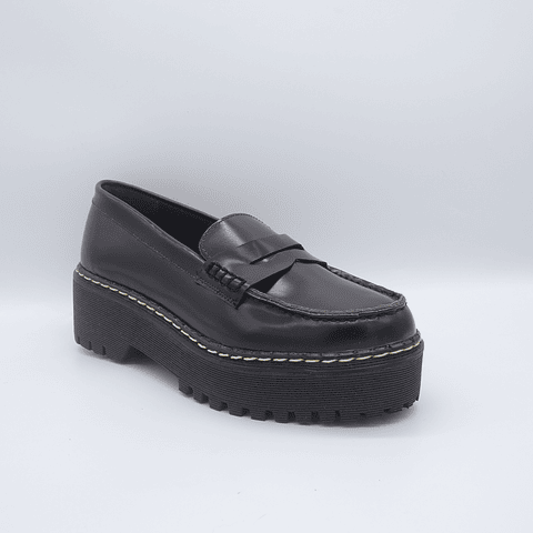 Mocasín 1037 de Cuero con Plataforma Moda Negro 