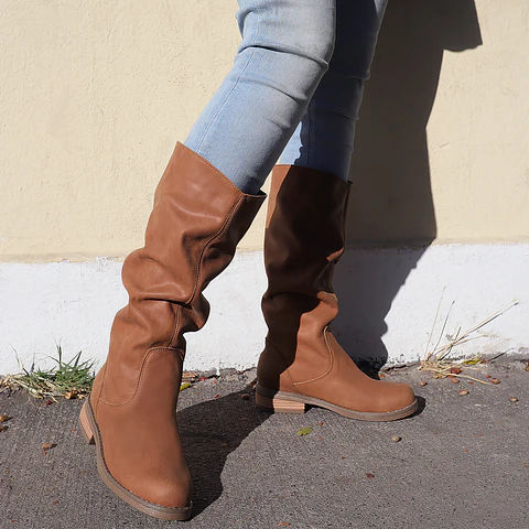 Bota Arrugada Camel Cuero