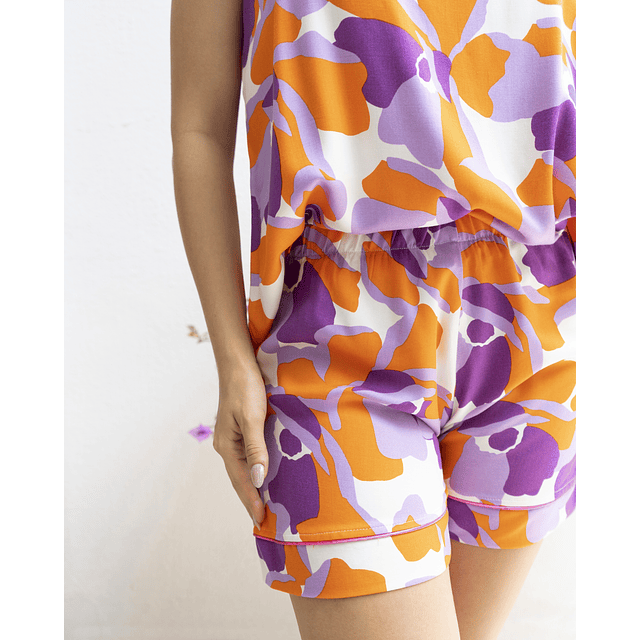 Flores morado y naranja - Tiras y pantalón (rayón)