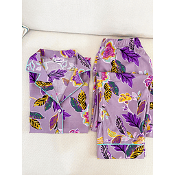 Flores lila neón - manga corta y pantalón (rayón)