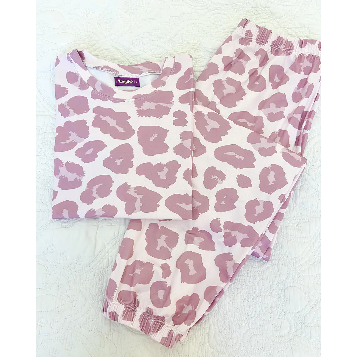 Leopardo rosa - larga y pantalón (Peach)