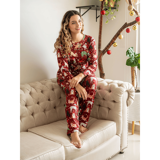 Mascotas navidad (peach) - manga larga y pantalón