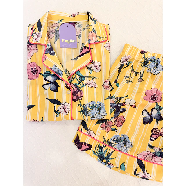 Jardín rayas amarillas - manga corta y short (rayón)