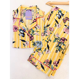 Jardín rayas amarillas - manga corta y pantalón (rayón)