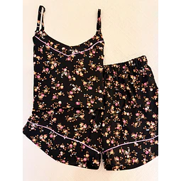 Rositas sobre negro - tiras y short (rayón)