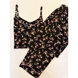 Rositas sobre negro - tiras y pantalón (rayón)